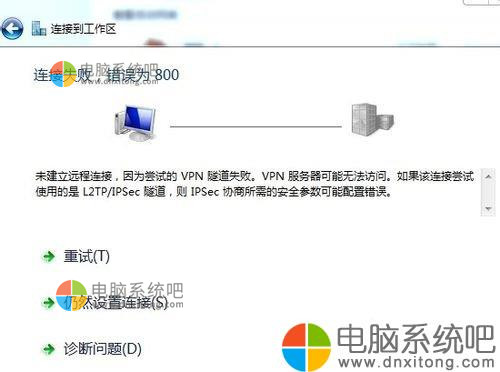 Win7系统虚拟连接提示错误800错误-电脑系统吧